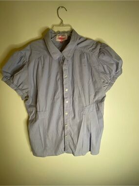 Light Blue Puff-Sleeve Button-Down Shirt
